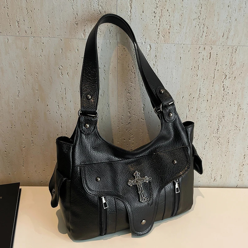 Fashionable large capacity retro womens handbag simple and niche n solid color womens shoulder bag suitable for commuti 251031