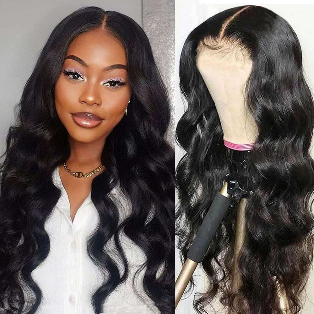 Glueless Human Hair Wigs Pre-Plucked 5X5 Lace Closure Pre-Cut Body Wave - 200% Density Brown/Black Glue Needed, Comfort Fit Small Heads