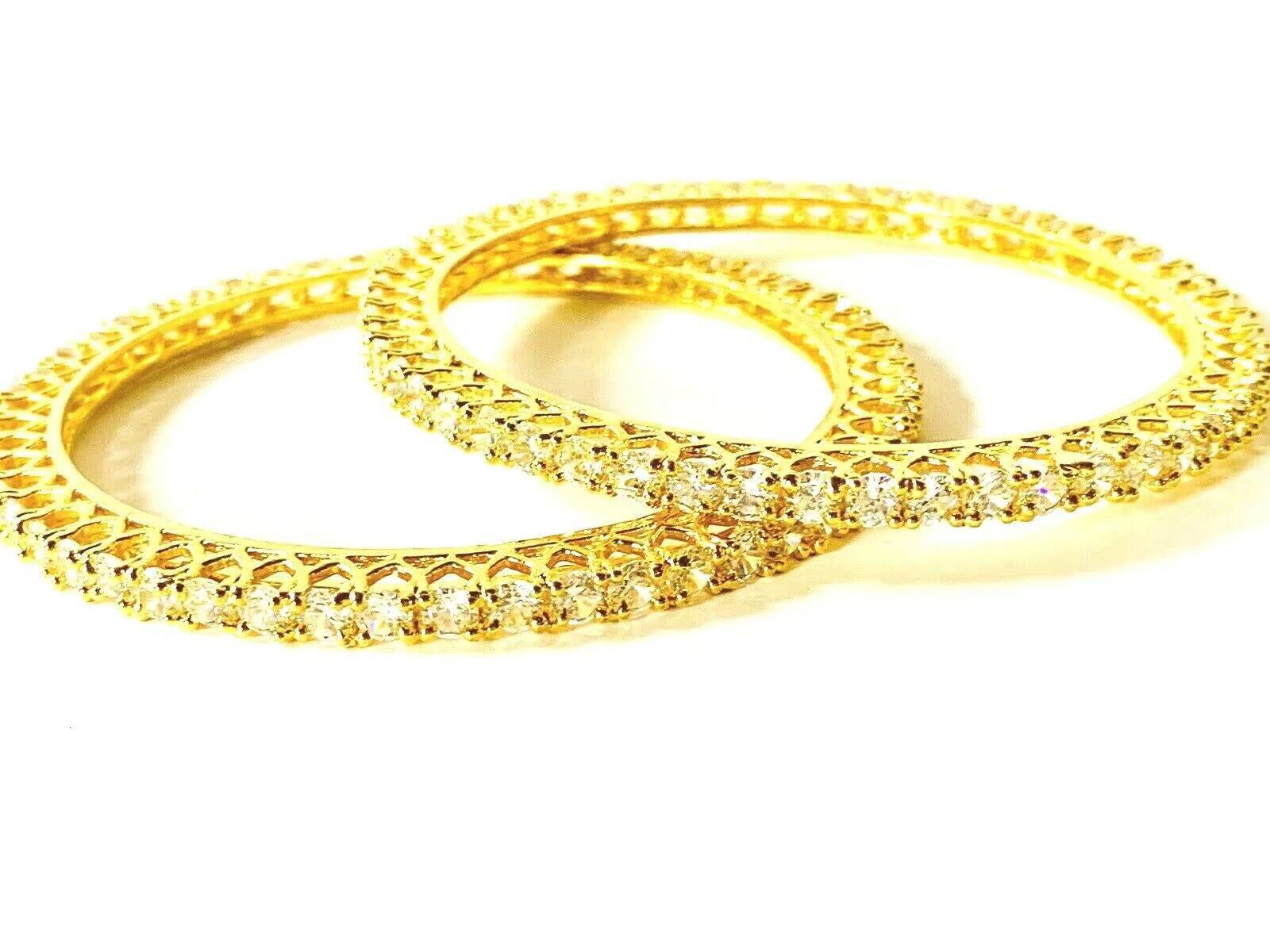 Fashion Indian Bangles Gold Plated White CZ Wedding Bangles for Women Silver Indian Bangles Wedding