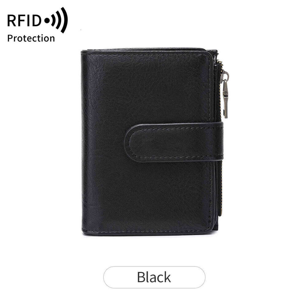 Cross-Border New RFID Anti-Theft Women's Multi-Card Slot Simple Leather European and American Retro Short Wallet