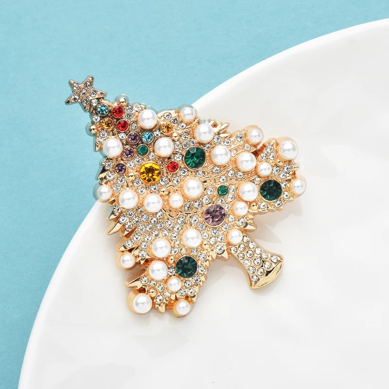 Wulibaby Pearl Christmas Tree Brooches For Women er Multicolor Year Trees Plants Party Brooch Pins Gifts 251131
