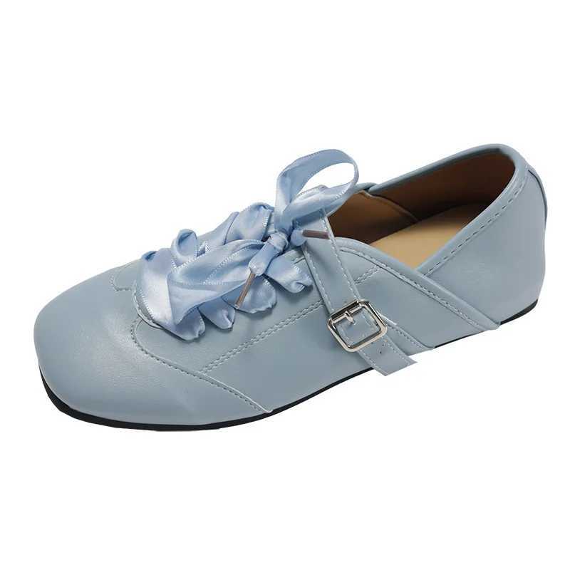 Square Toe Shallow Mouth Mary Janes New Wens Inside Heighte Ribbon Bow Casual Soft Sole Non-Slip Single Flat Shoes Y251105
