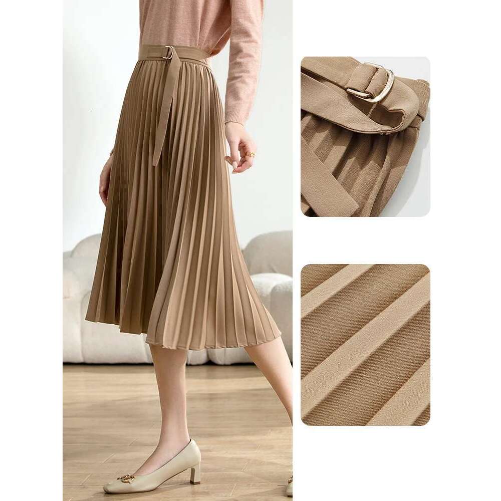 Pleated Skirt For Women Office Lady Slim High Waist A-E Skirts Fashion Elegant Female Bottoms