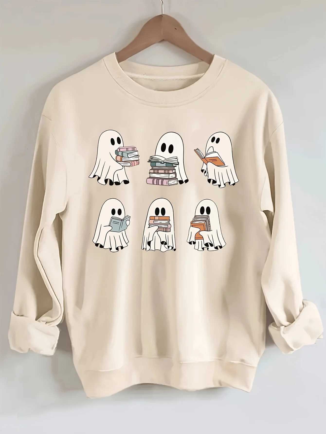 Womens Autumn/Winter Casual Wide-Leg Loose Halloween Pattern Print Fleece Long Sleeve Round Neck SweatshirtT251105