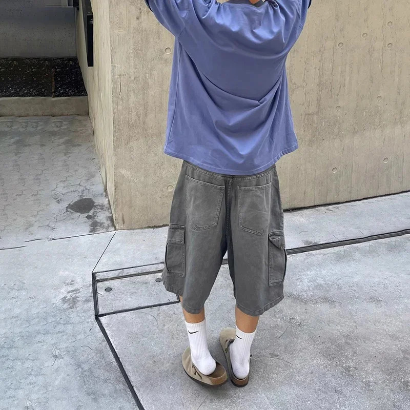 TFETTERS retro washed denim shorts mens casual goods summer Y2K pocket pants mens beach skateboarding clothing mens 250402