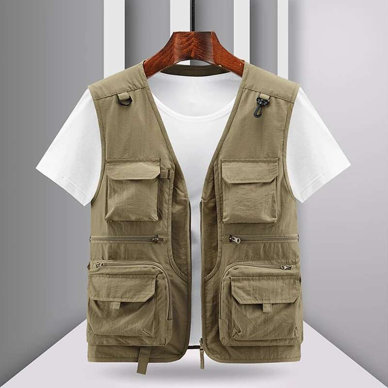 Spring New Outdoor Casual Men Solid Breathable Multi-Pocket Photography Fishing Jacket High Quality Vest Man M-6XL