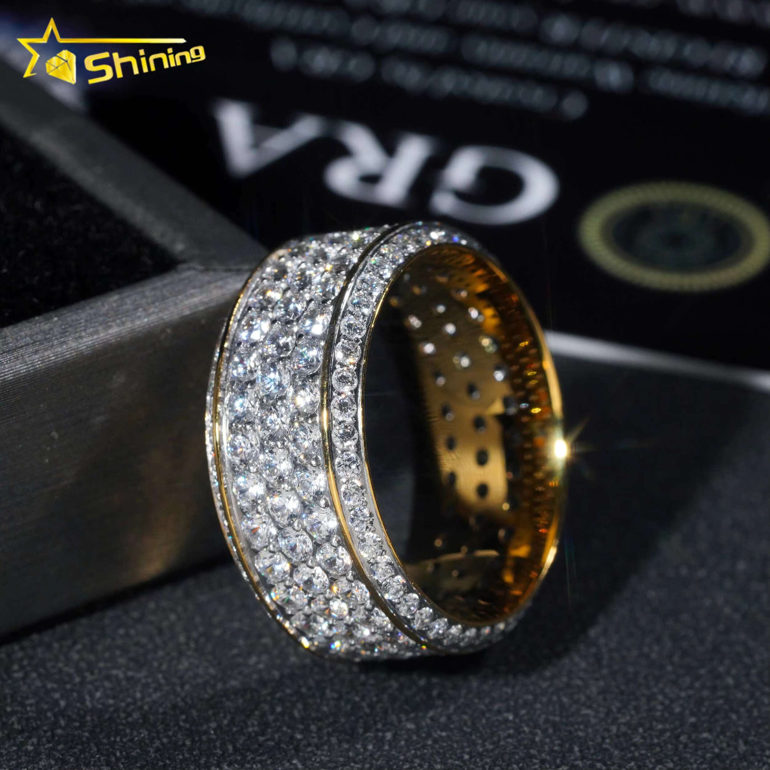 Ready to Ship Gold Plated Hip Hop Jewelry Stainless Steel Fully Iced Out Eternity Band Rings Men