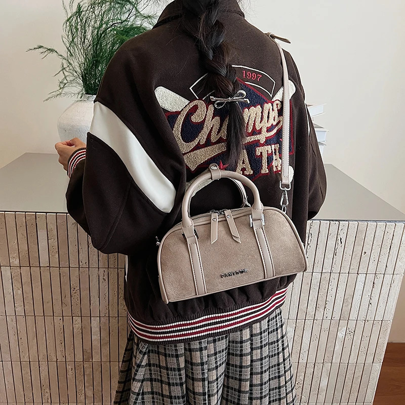 Original Suede Boston Bag for Women Lady Handbags Shoulder Crossbody Bags Handheld Bowling Bag 251105