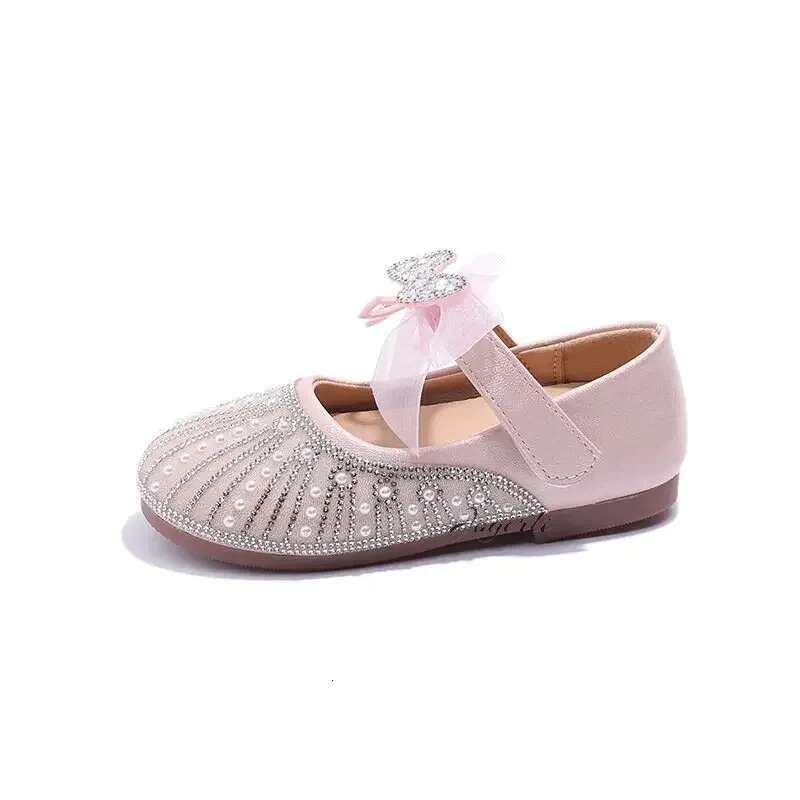 2025 Summer New Children's Girls' Princess Shoes Soft soled Leather School Student Designer Fashion Flat Shoes Children's Crystal Shoes