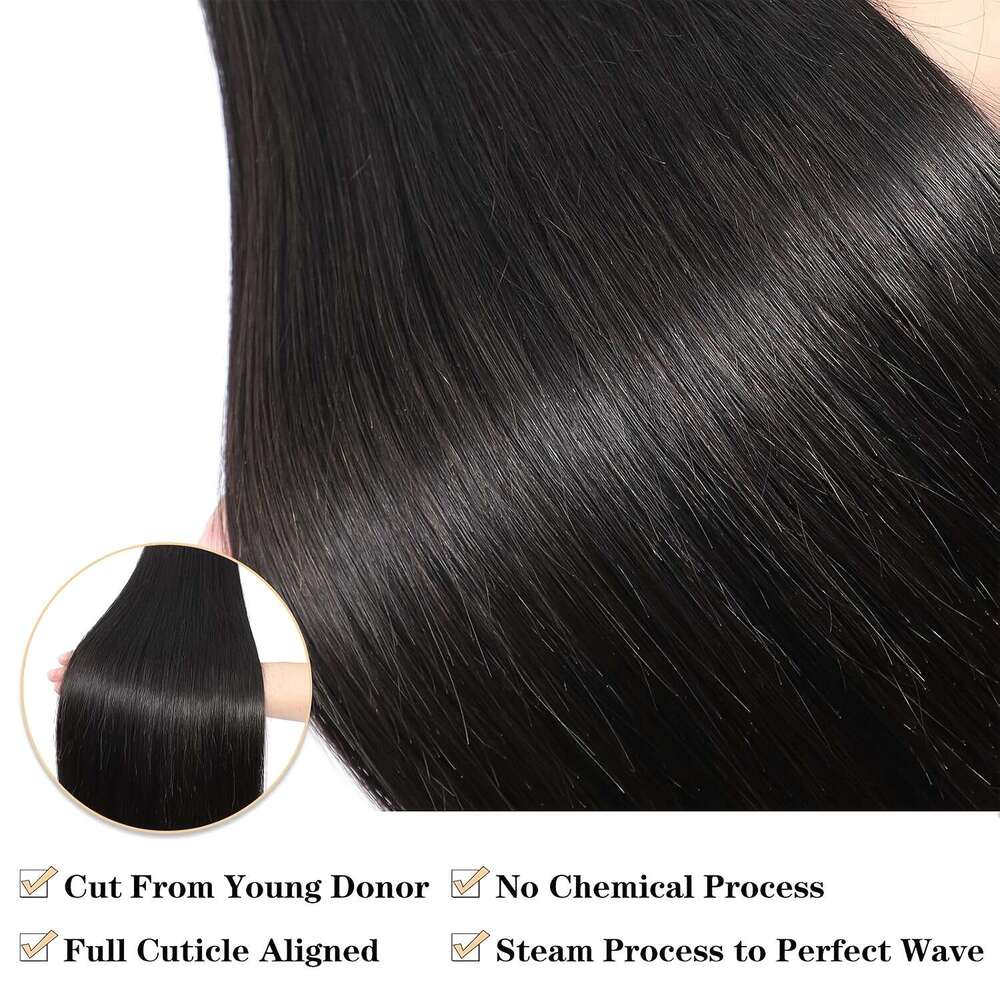 16A 1 And 4 10-22 Inch Unprocessed Weave Raw Brazilian Thick Straight Human Bundles Natural Black Color Hair Extensions For