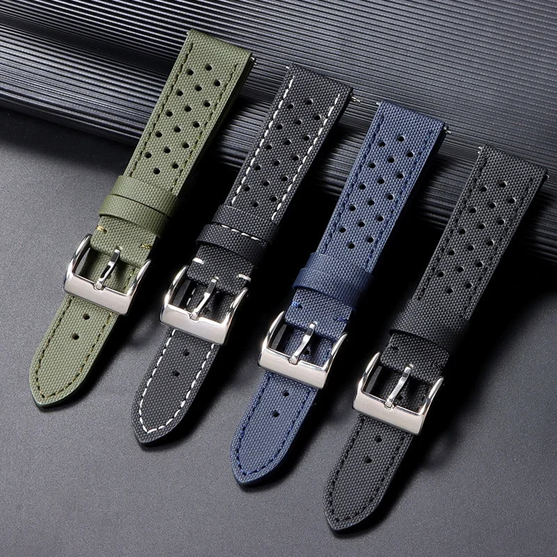 Premium Sailcloth Watch Strap 18mm 20mm 22mm Rally Racing Watch Strap Quick Release Perforated Breathable Mens Sport Watchbands 251104