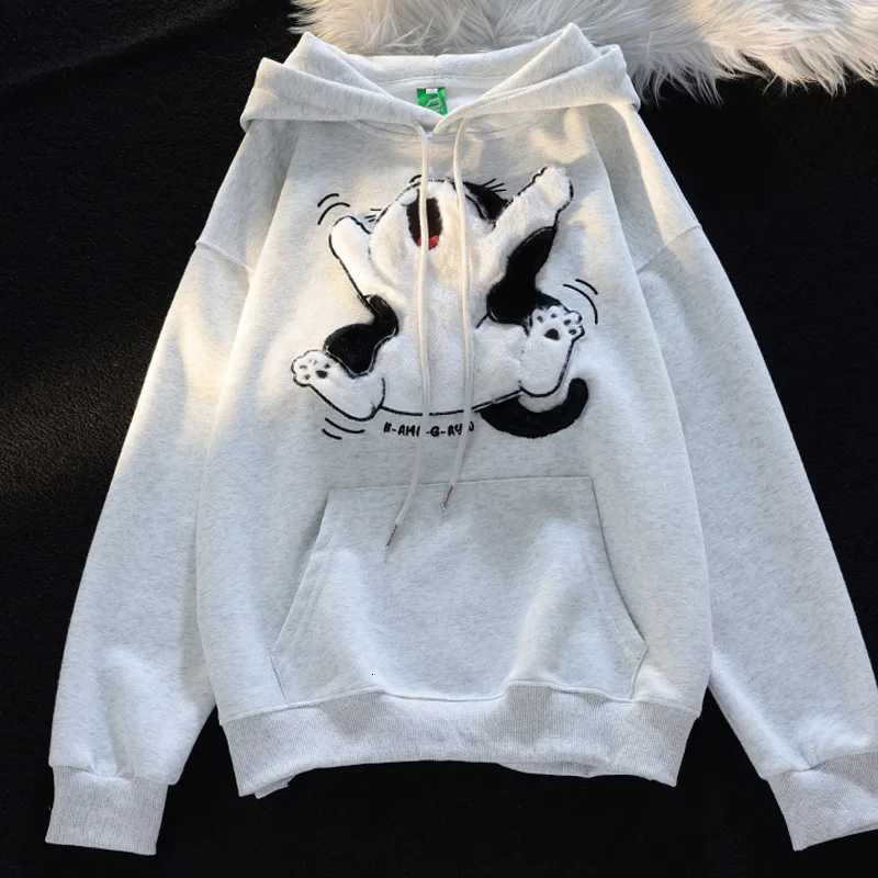 Japanese Kawaii Flock Embroidery Cartoon Cat Patchwork Hoodies Thicken Kangaroo Pocket Baggy Street Sweatshirt All-Matching TopT251105