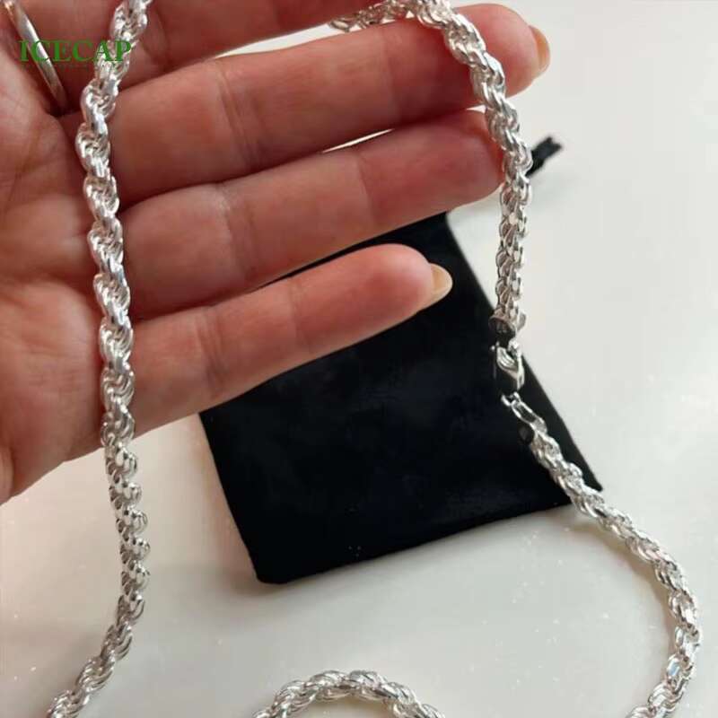 Hiphop Flowers Chain 925 Silver Twisted String Necklace Mens Rope Link Chain Necklace