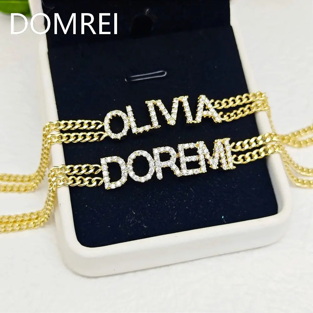 DOREMI Double Chains 9mm Crystal Letters Bracelet Custom Name Personalized Crystal Letter Double Cuban Chain Bracelet 250327
