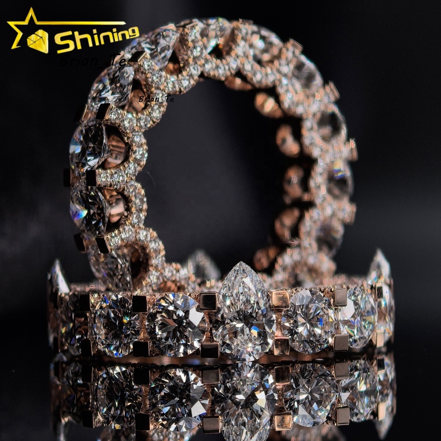 Custom Made 10K Solid Rose Gold 50 Pointers Side Iced Lab Grown Diamond CVD Eternity Ring Band for Men