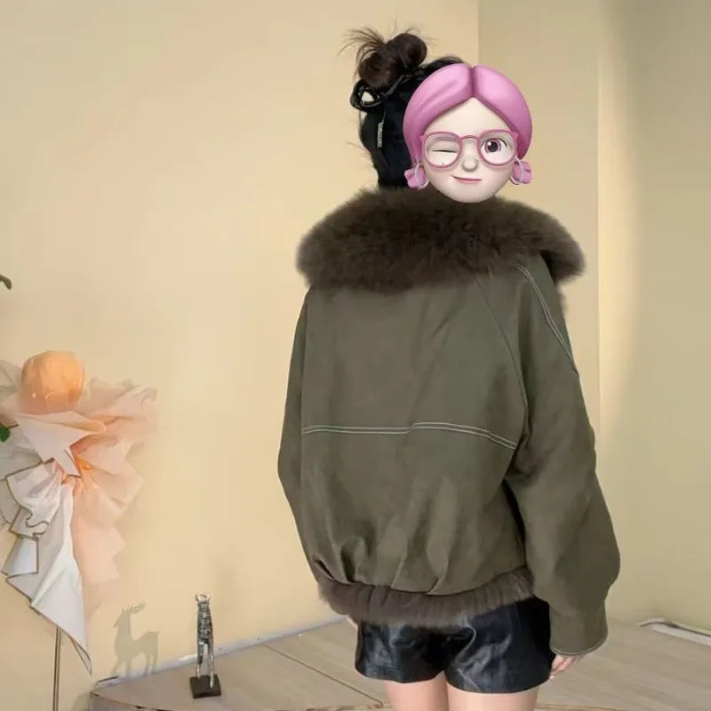 Style Large Fur Collar Motorcycle Short Furlike Fur Coat Womens selling Parker Down Jacket Outerwear Autumn Winter 251028CJ