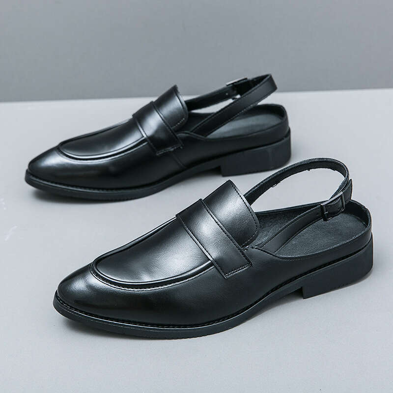 Half drag low heeled fashionable spring fitting pointed small leather shoes, oversized wrapped sandals