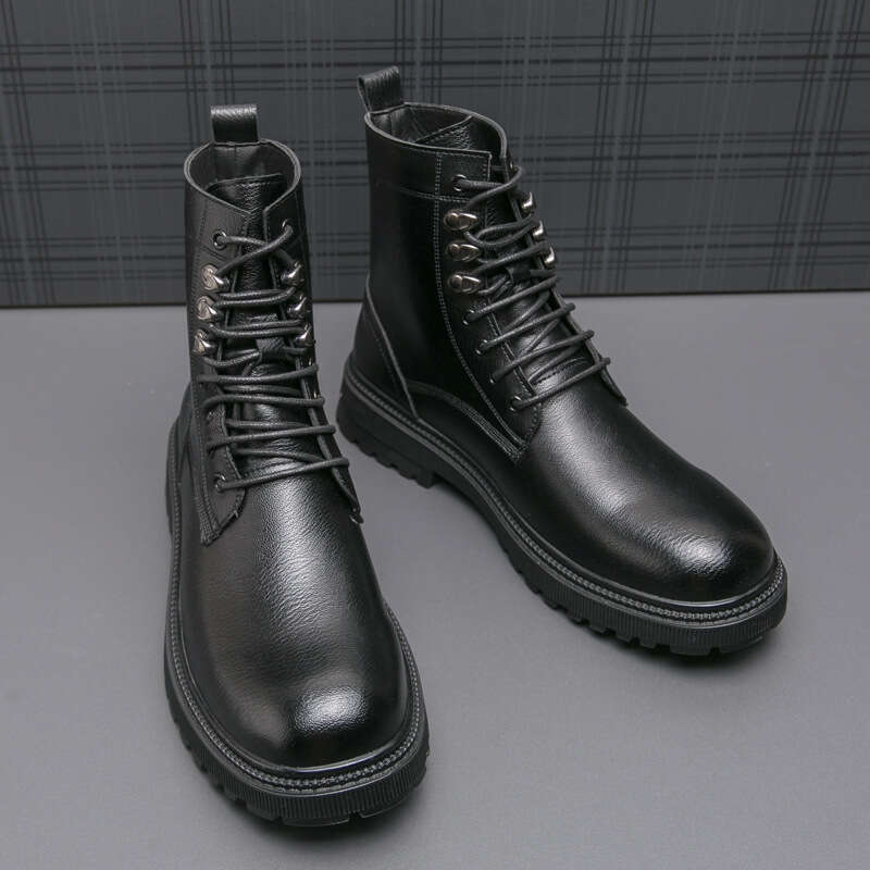 Men's fashionable plus size new high top leather shoes trend British Martin men's motorcycle boots