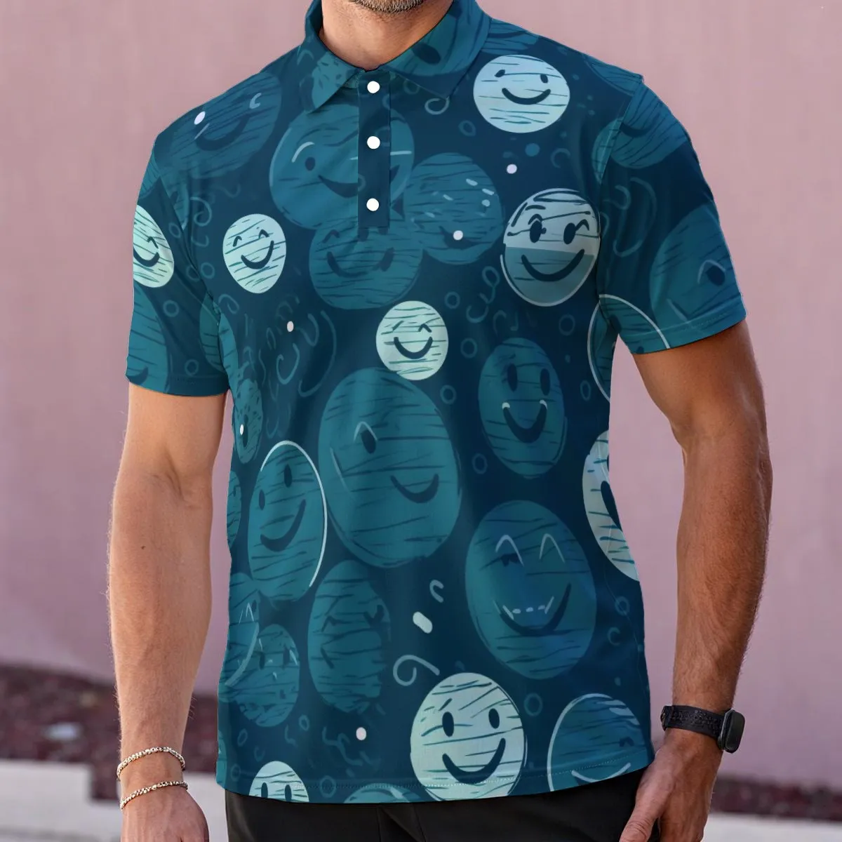 Men's Polo Collar Jersey All-Over Print, High Elastic Microfiber Golf Shirt, Moisture Wicking Performance Polo 88% Polyester 12% Spandex