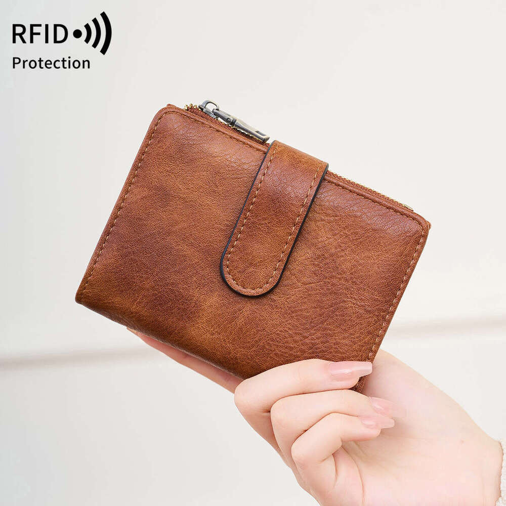Cross-Border New RFID Anti-Theft Women's Multi-Card Slot Simple Leather European and American Retro Short Wallet