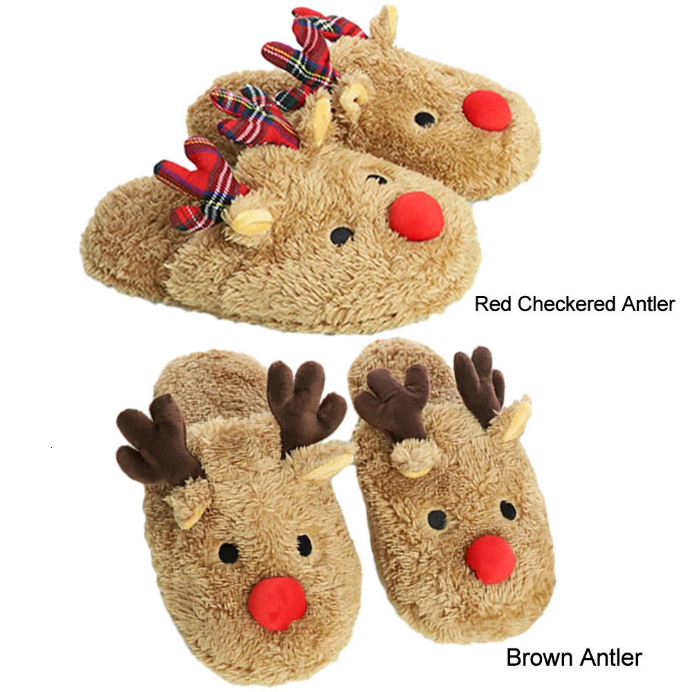 Christmas Reindeer Slippers Indoor Slippers NonSlip Winter Slippers Warm Plush Home Slipper Cozy Women Men Cute for Xmas Gift 251031