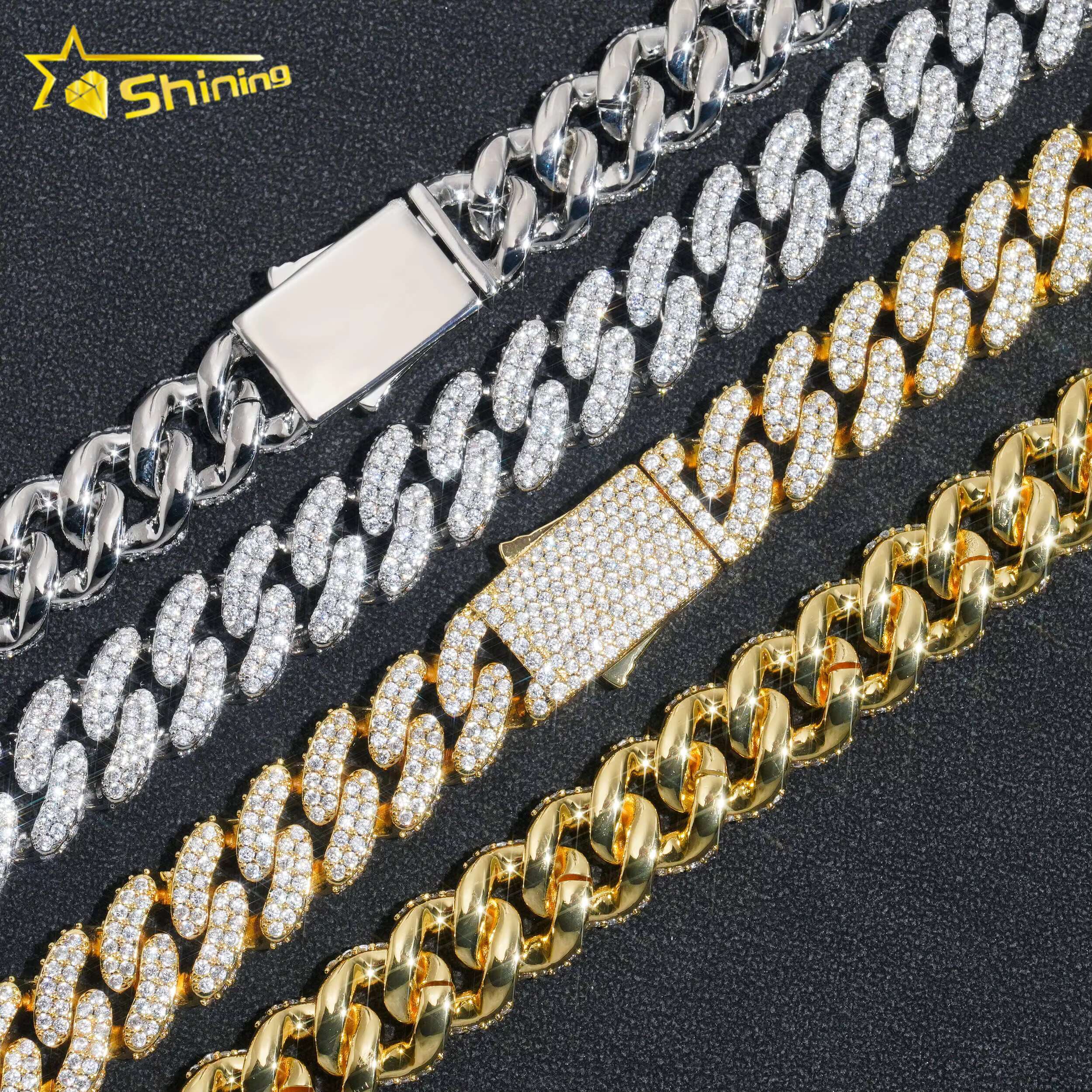 Wholesale Price Men Fashion Cuban Chain Hip Hop 13MM 2Rows Iced Out Brass Zircon Diamond Cuban Link Chain