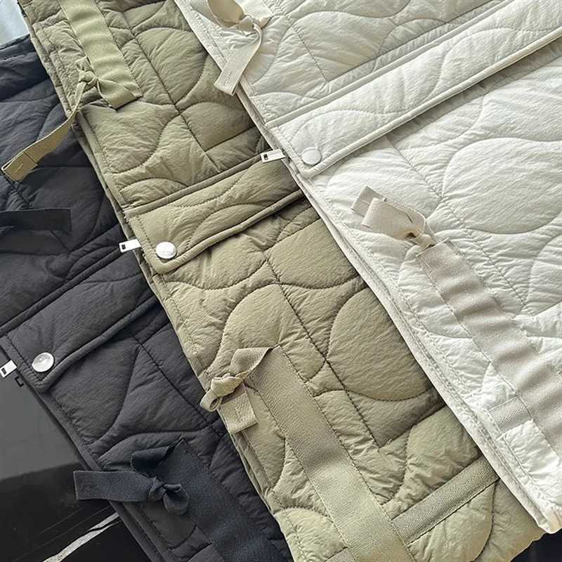 autumn and winter new womens webbing stitching quilted cotton coat casual loose silhouette warm cotton coat J251105