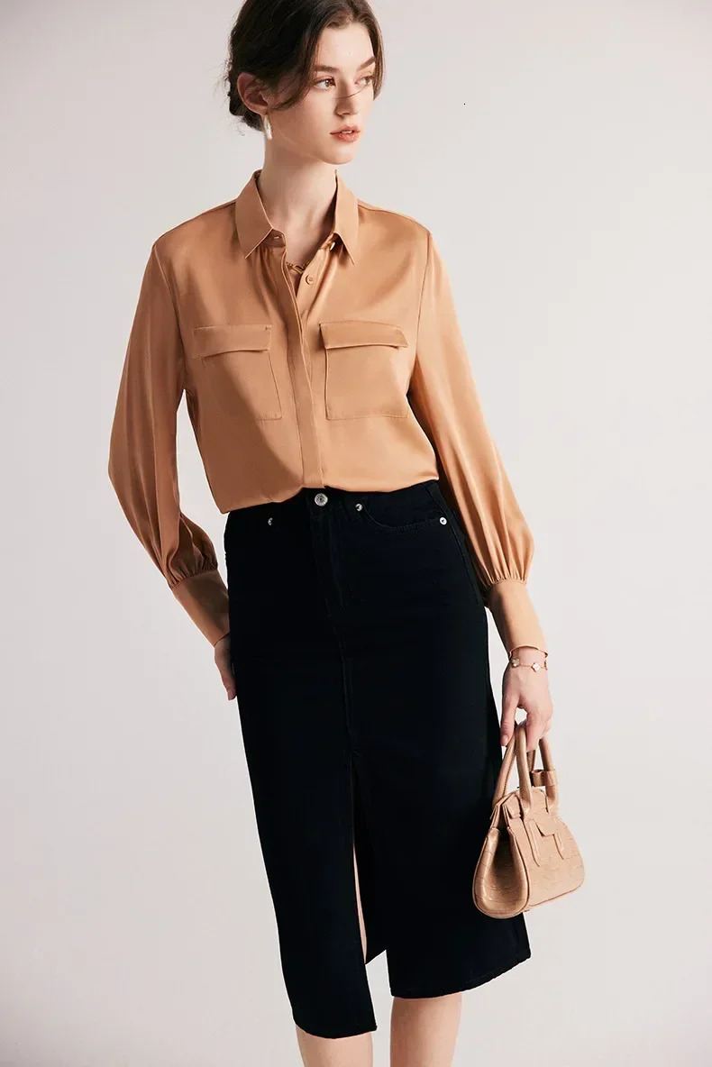 Real Silk Shirt Womens Spring and Summer Long-sleeved Commuting Solid Color Temperament Hangzhou 90% Mulberry Silk 250402