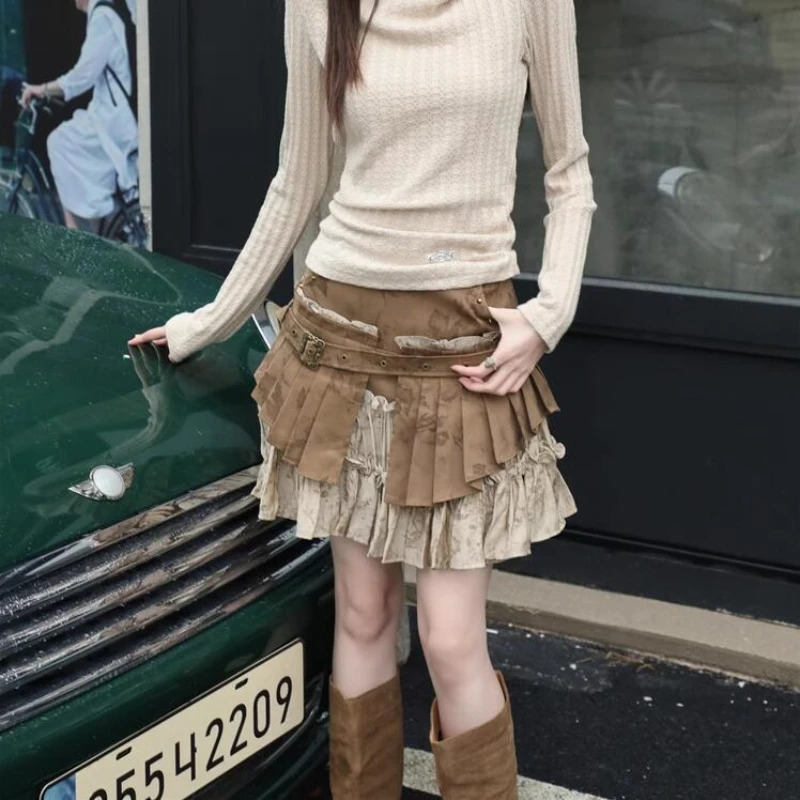 wilderness style street fashion retro heavy industry embossed two-piece pleated womens Gothic skirt 250402