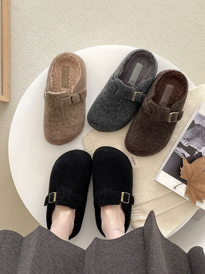 Winter New Design Arrival Women Woolen Slippers Retro Outdoor Wear Versatile Platform Thick Sole Heightening Fuzzy Slippers Gray Coffee Black Khaki Fr