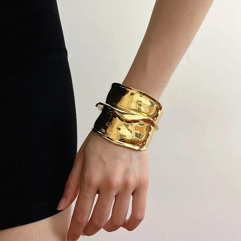 Exaggerated Metal Irregular Textured Wide Open Bracelets Bangle for Women Girls Exquisite Multilayer Punk Retro Heavy Jewelry 251103