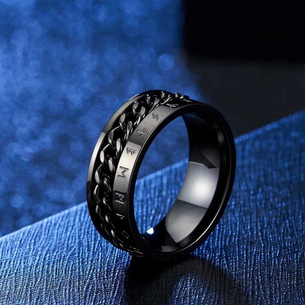 Roman Numerals Stainless Steel Chain Rotating Anxiety Black Rings For Men Fidget Metal Spinner Knuckle Ring Anillos De Hombre Z250407