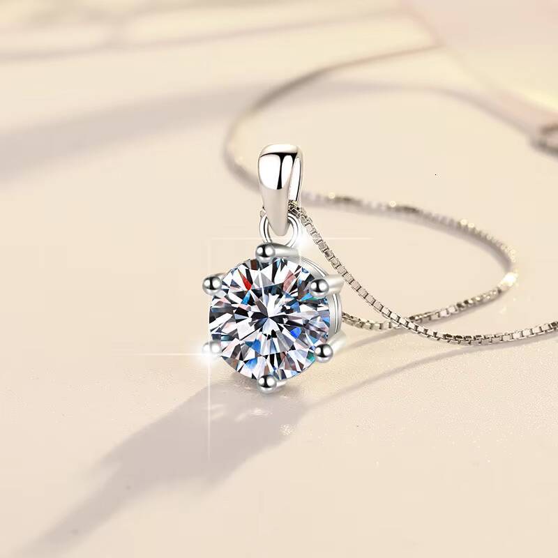9 Wholesale 925 Sterling Silver Jewelry Box Chain Custom D Color Moissanite Pendant Necklace for Women Six Claw 1ct to 5ct