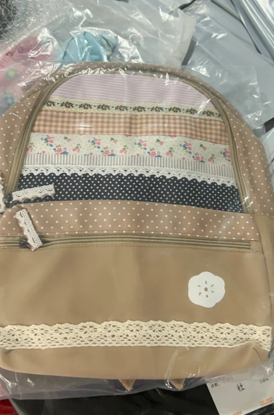 Japanese Vintage Y2k Aesthetic Backpack Sweet Cute Flower Print Schoolbags Women Patchwork Striped Plaid Backpacks for Students 251104
