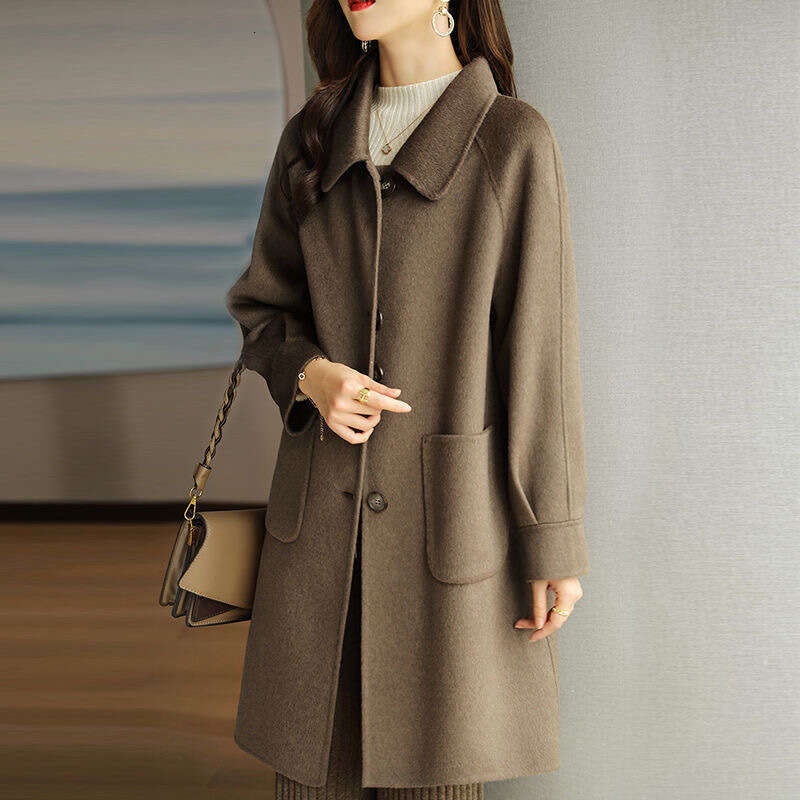 Wool For Women Autumn Winter New Style Petite Thickened Korean Version Slim Fit Elegant Mid-Length Woolen Coat B5