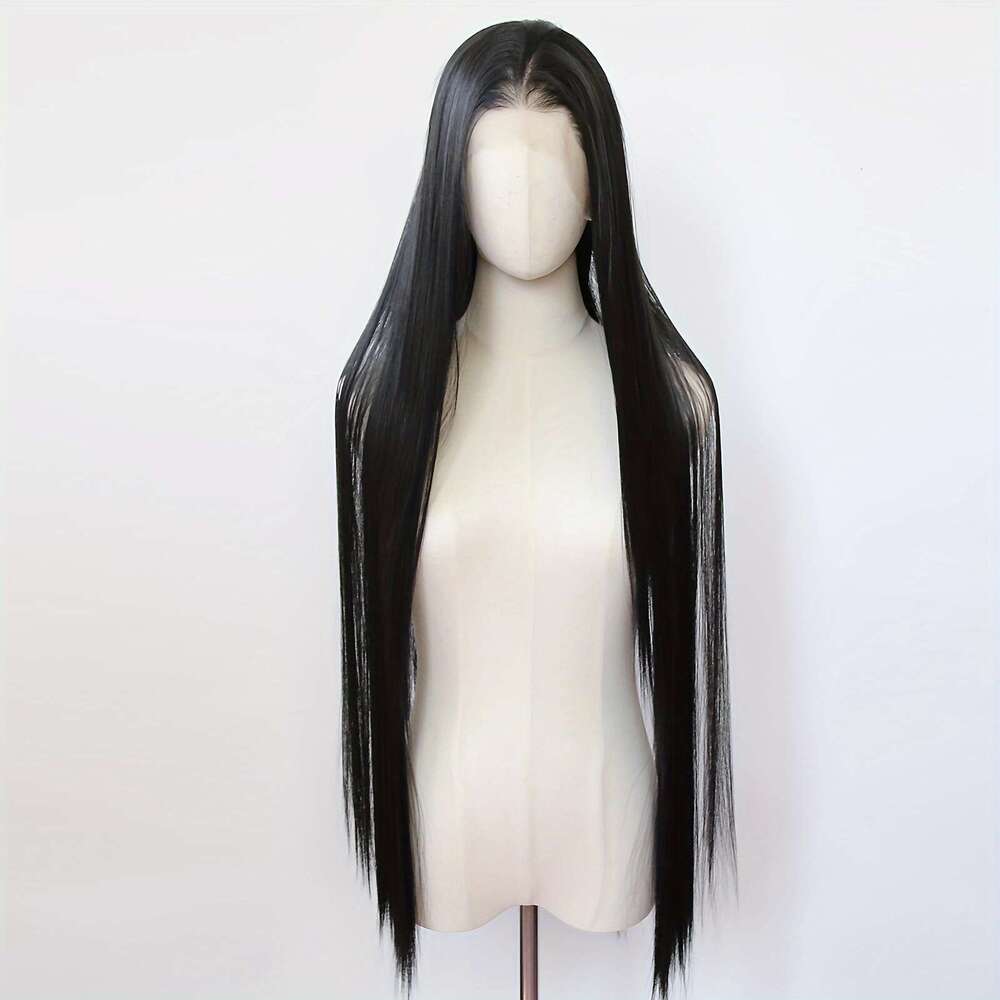 1Pc Unisex-Adult 40 Inch Straight Synthetic Lace Front Wig, Pre Plucked Hairline, Density, Heat Resistant Fiber, Glueless Cosplay Fashion Wig
