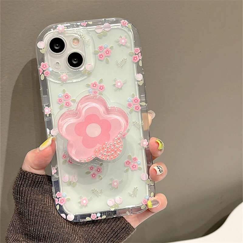Cute Quicksand Pink wer Holder Phone Case For iPhone 16 15 14 13 12 11 Pro Max XR X XS 7 8 Plus Stand ral Clear Soft Cover