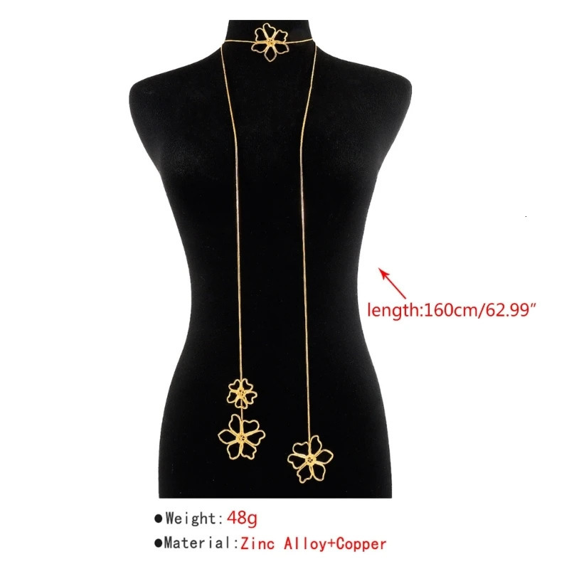 Elegant Choker Necklace Hollow Flower Pendant Clavicle Chain Long Rope Chain Boho Style Sweater Chain Fashion Jewelry 251031