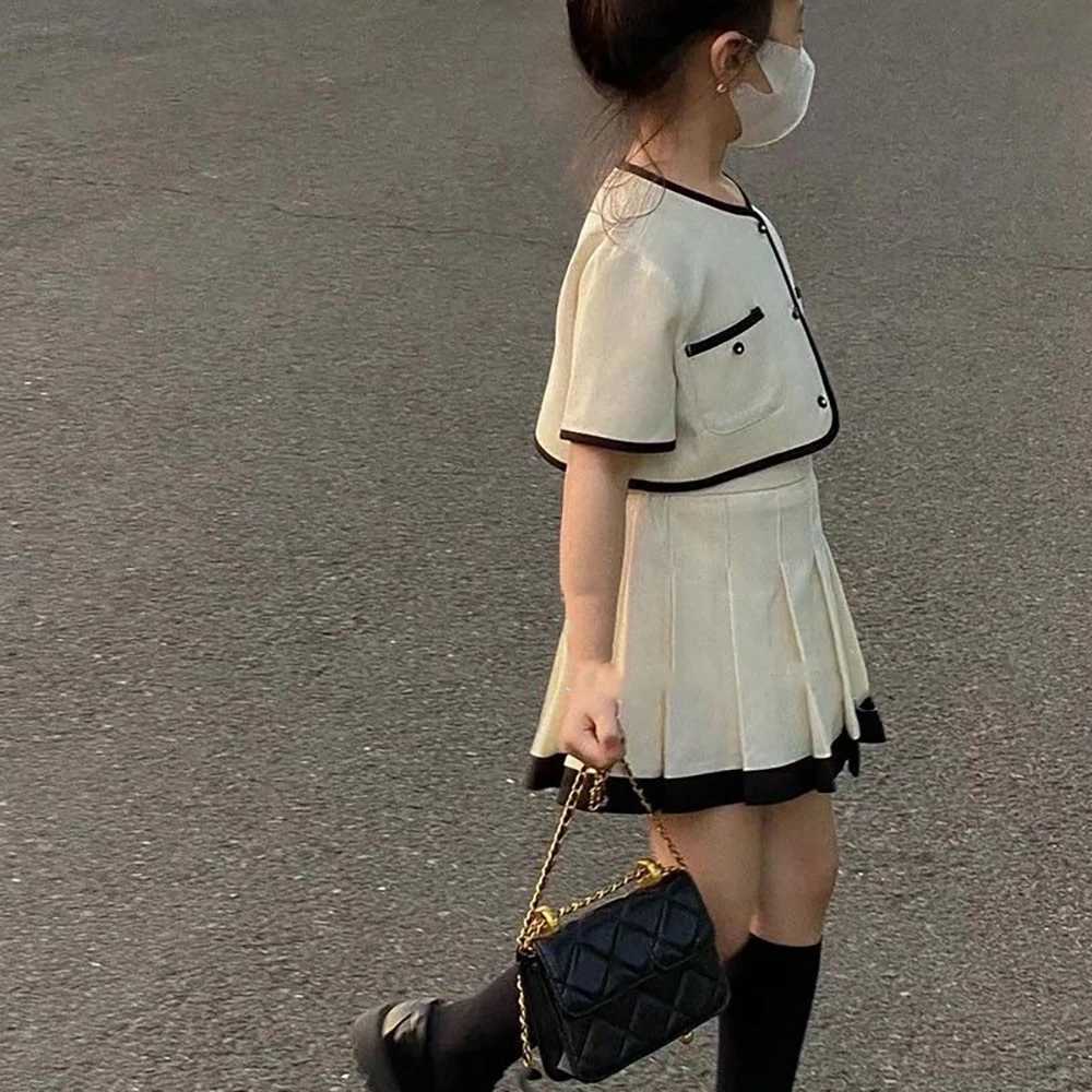 Girls Dress Kids Clothes Girls Sets Korean Summer Girls Style Short Sleeve TopPleated Skirt 2pcs 3-7Y Kids Suit Y251105