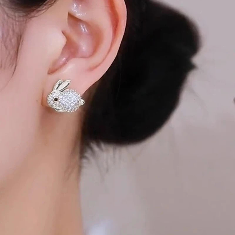 Huitan Animal Rabbit female earrings full CZ cute fancy girl gifts daily wear party fashion jewelry 250326