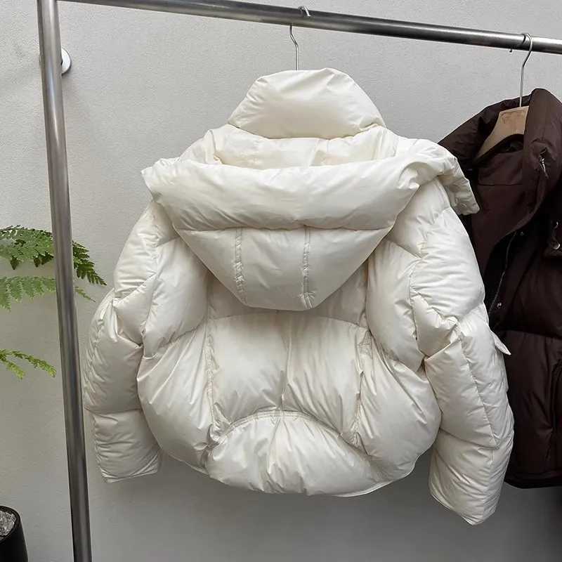 Down Jacket for Women Winter 90 White Duck Hooded Warm Down Coats Casual Loose Short Thick New Fashion Lightweight Puffy JacketT251105