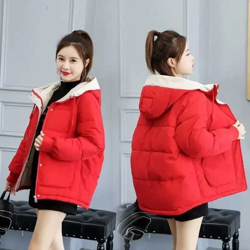 Womens Winter Jacket Cotton Padded Short Coat Ladies Students Long Sleeved Hooded Warm OutwearT251105