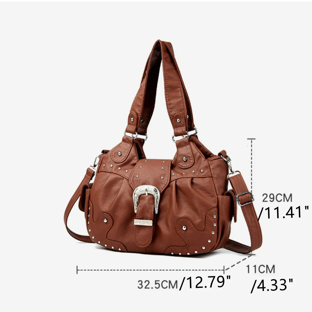 2025 Vintage Punk Shoulder Bags For Women Fashionable River Crossbody Bags Large Capacity Leather Tote Bags For Travel Daily 251031