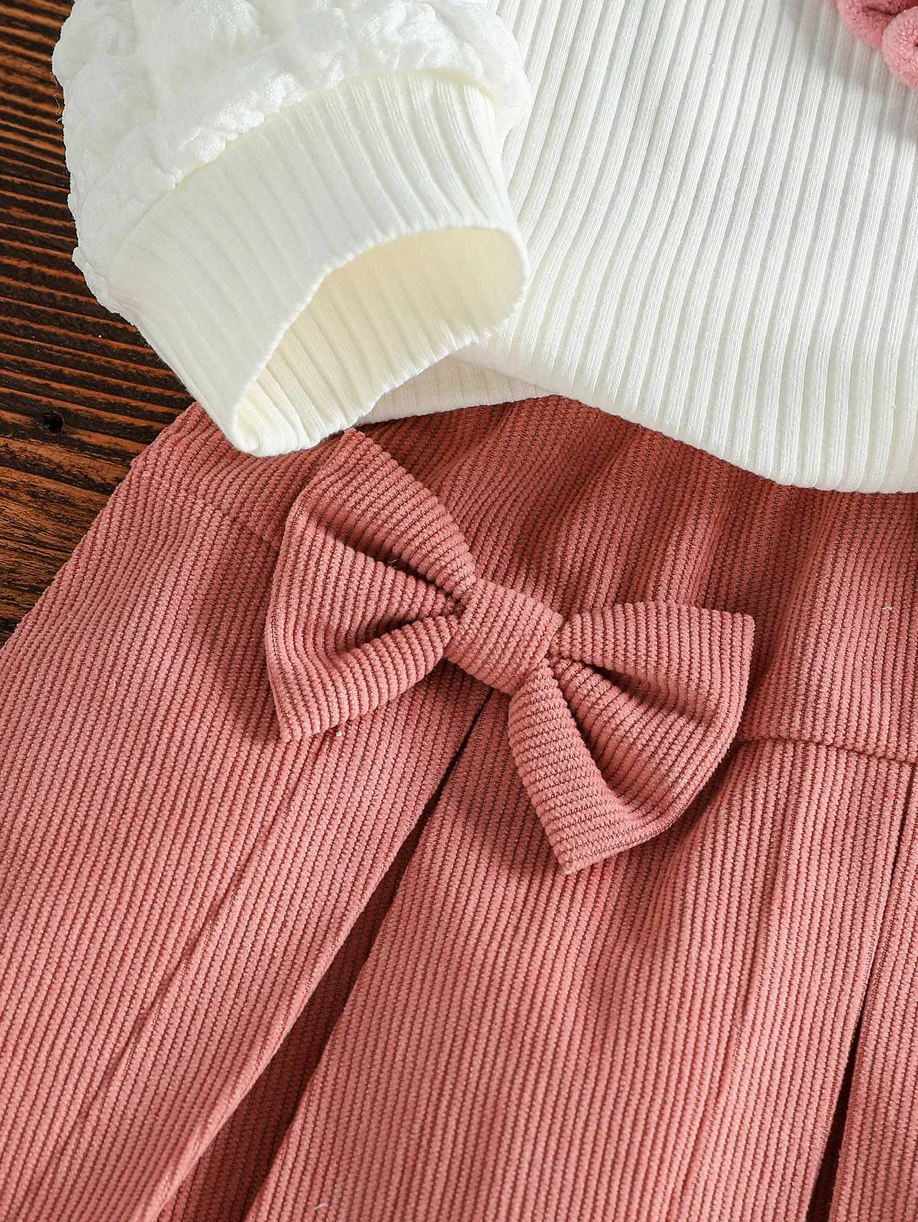 2PCS Children Spring Autumn New Style For Kids Girls 1-6Y Sweet Bubble Sleeve With Heart Top Short Skirt With Bow Clothes Set Y251105