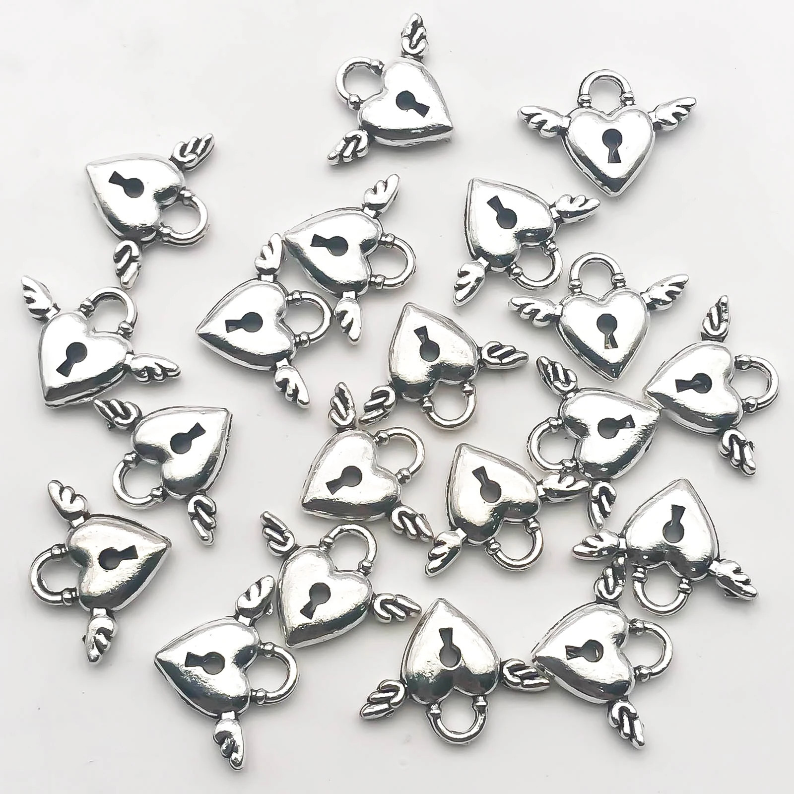 102030 pieces of alloy love key lock shaped charming antique silver pendant for jewelry making discovering craft accessories 250325