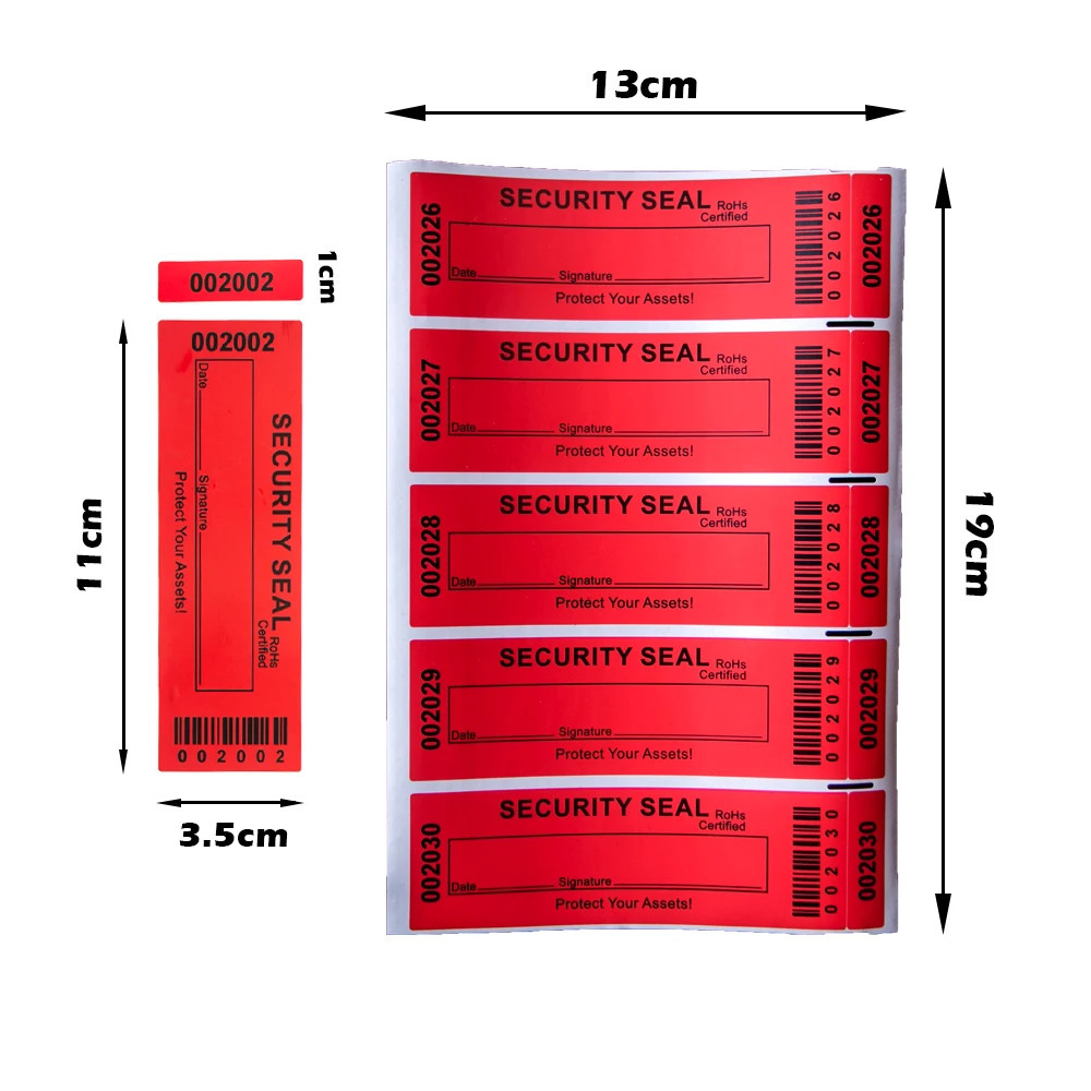 100% Total Transfer Tamper Evident labels Security Warranty Void Stickers red Large 35*120 mm Triple Serial Numbers seal sticker 250402