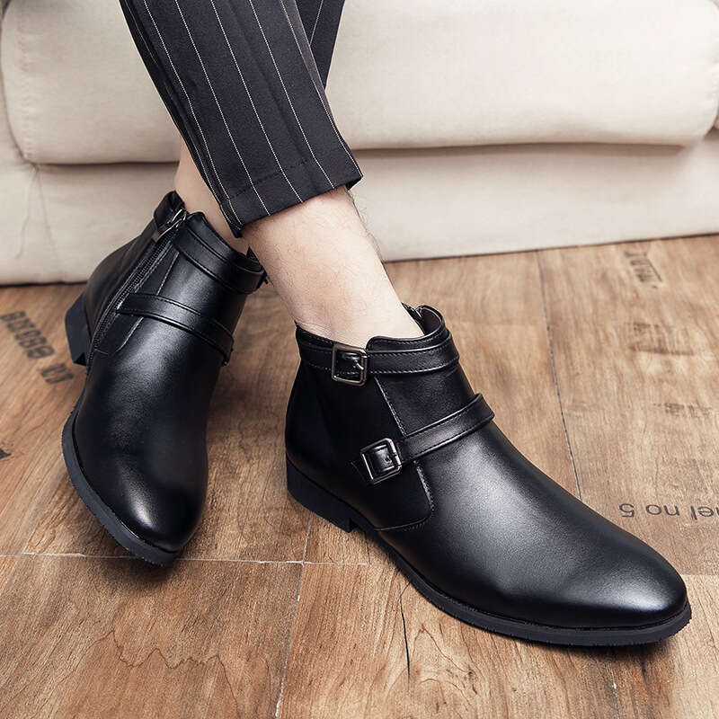 Men's shoes autumn and winter new styles, leather in large sizes, fashionable high top short boots, trendy British style, Martin boots