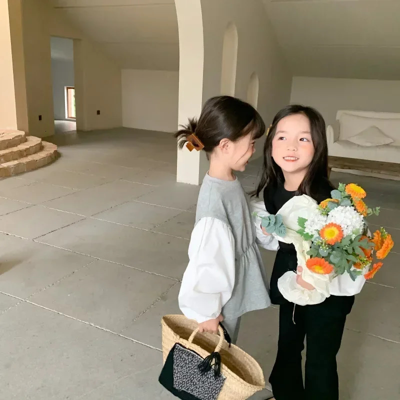 8405 childrens clothing set girls autumn Korean fashion 2piece patch work clothes topflash pants 250325z