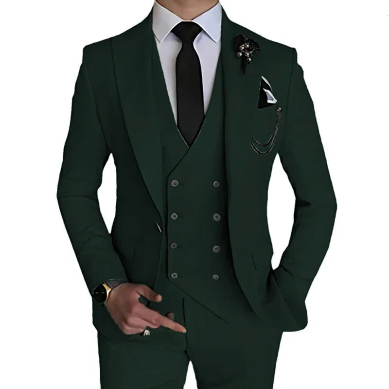 3 pieces of 2023 mens casual boutique business solid color wedding coat pants vest set jacket Trouser 250324