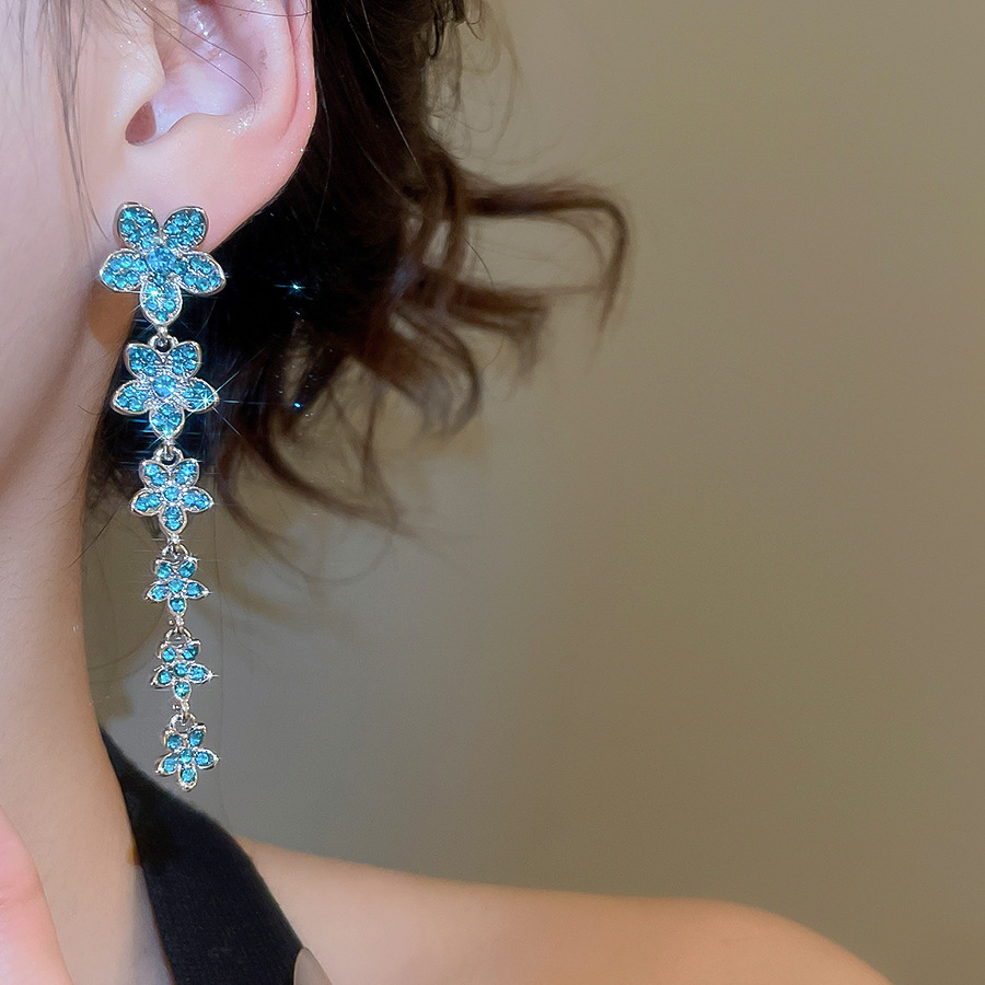 Silver Needle Zircon Flower Long Tassel Sweet Niche Elegant Light Luxury High-end Earrings for Women - view 3